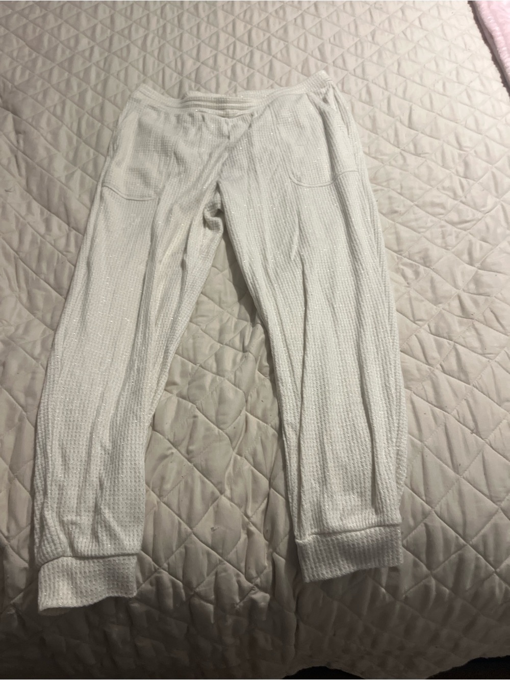 Soma White Waffle-Knit Jogger Pants
